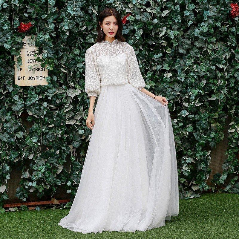 ウエディングドレス aライン 安い 長袖 ウェディングドレス ロング 花嫁 結婚式 白 パーティードレス 二次会 ブライダル 演奏会 イブニングドレス　ブライダル