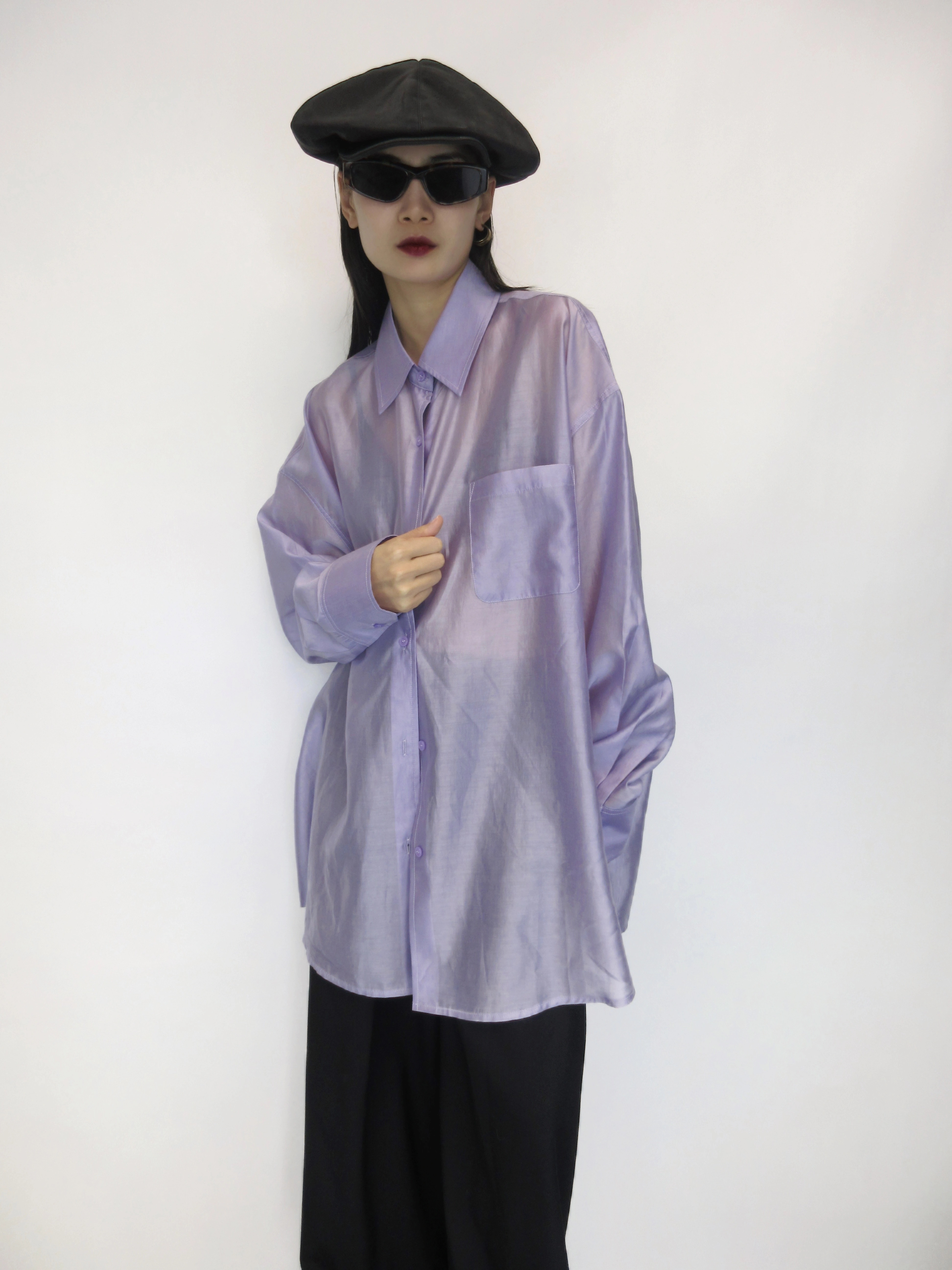 レディース トップス シャツ ブラウス 長袖 襟付き 角襟 透け感 シースルー かわいい 大人可愛い きれいめ かっこいい こなれ感 メンズライク マニッシュ 個性的 モダン 主役級 存在感 とろみ感