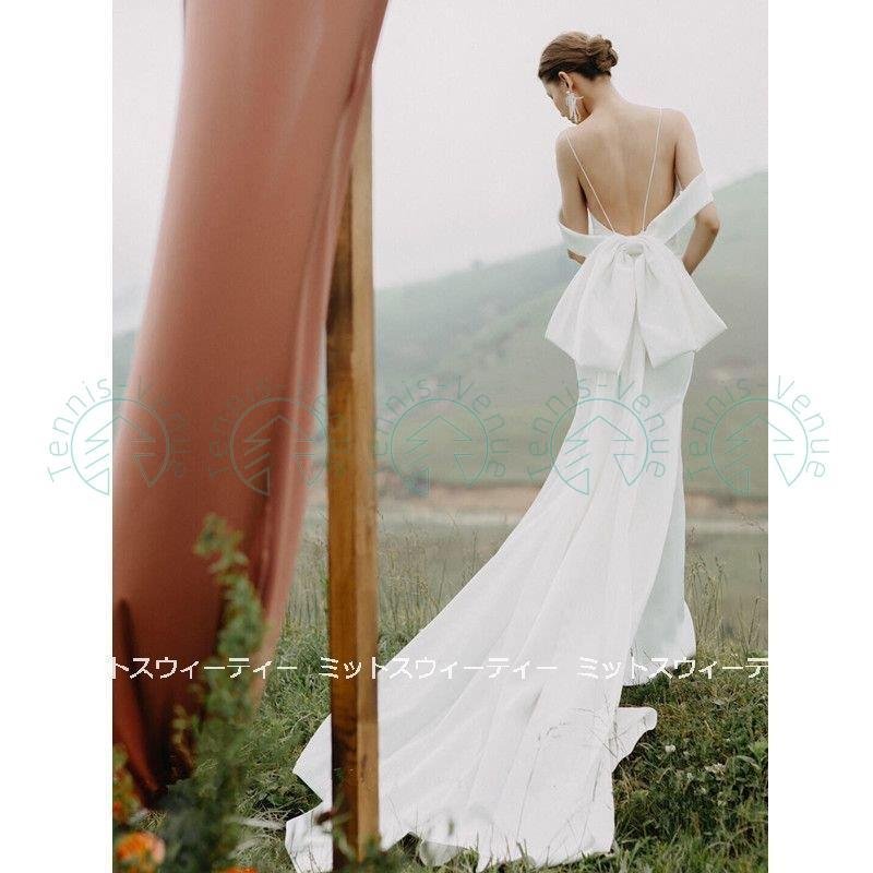 ウエディングドレス ロングドレス 二次会 花嫁 パーティドレス 結婚式 バックリボン ウェディグドレ