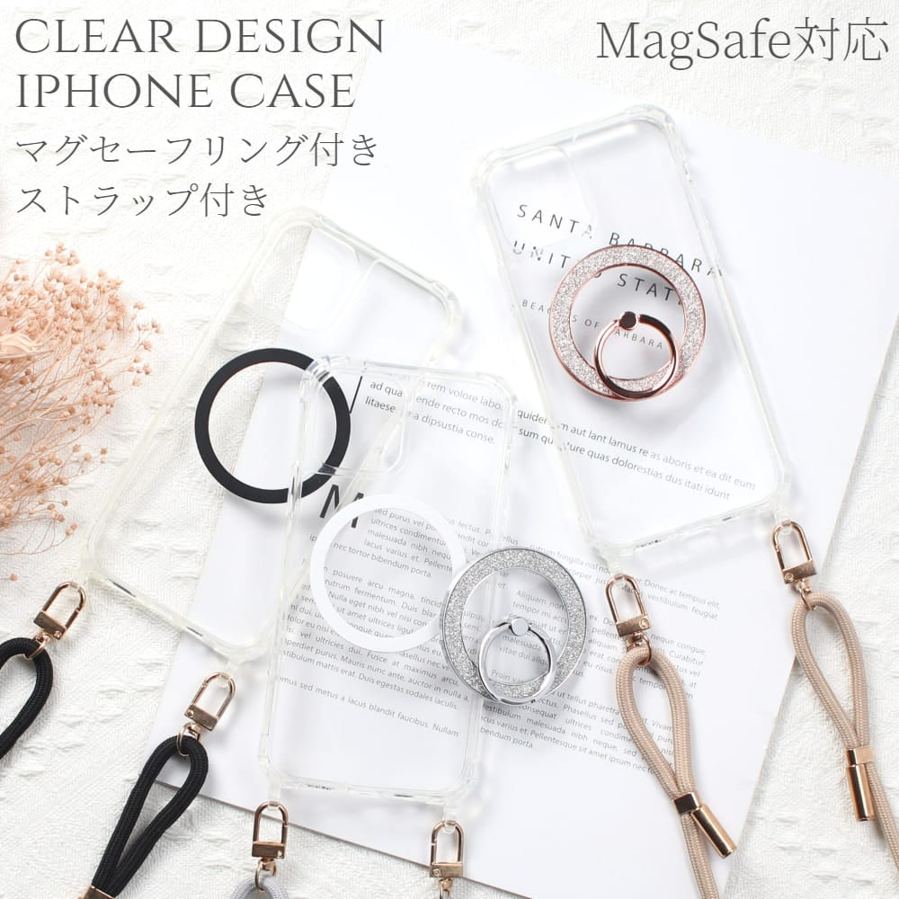 iphone11 ケース クリア ショルダー ストラップ付き iphone11Pro iphone11ProMAX マグセーフ magsafe リング付き きらきら 11ProMAX 11 11Pro