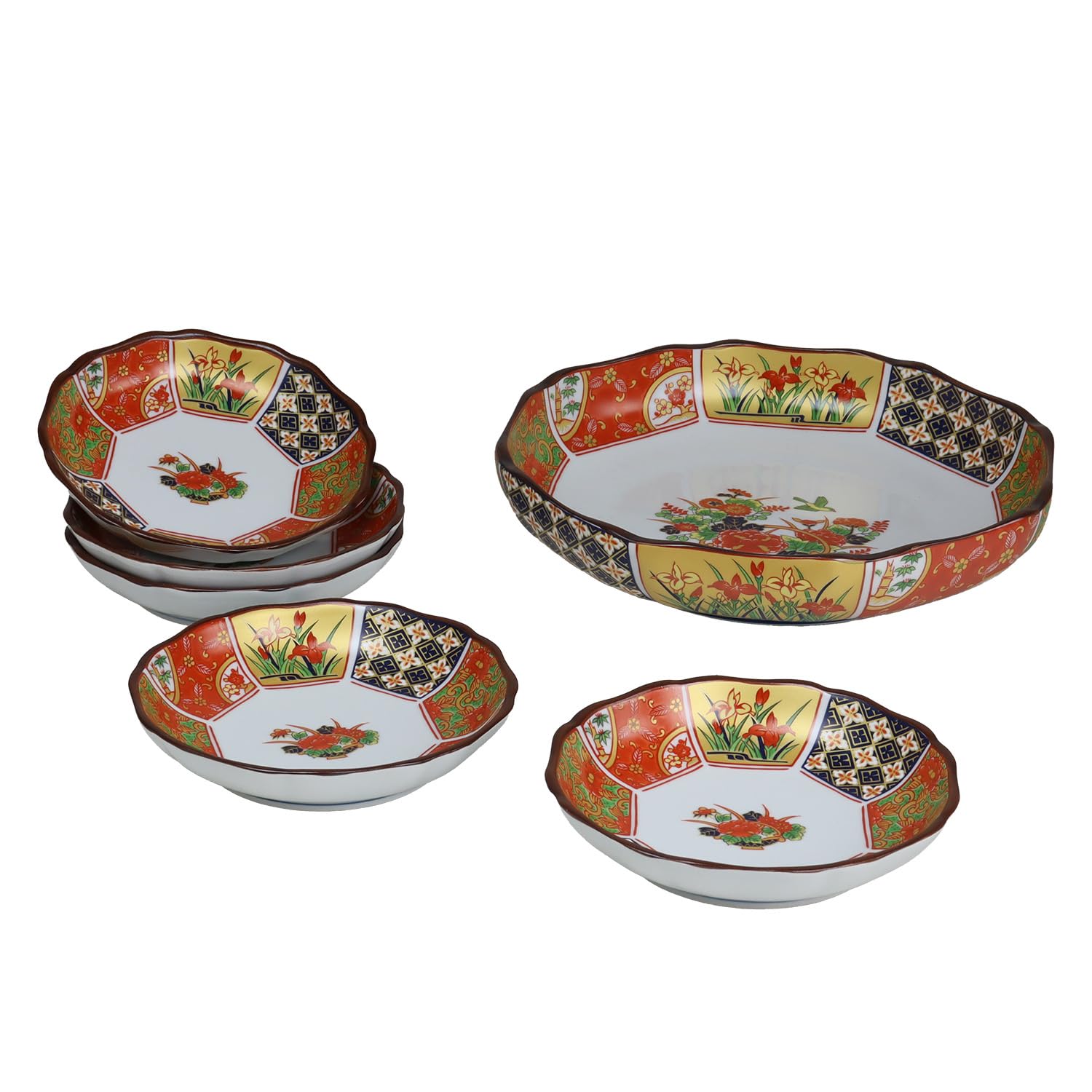 遊器浪漫 古伊万里様式金彩 八寸盛皿1枚・取皿5枚セット 古伊万里文様 豪華絢爛 古伊万里浪漫 【有田焼・日本製】 贈答品