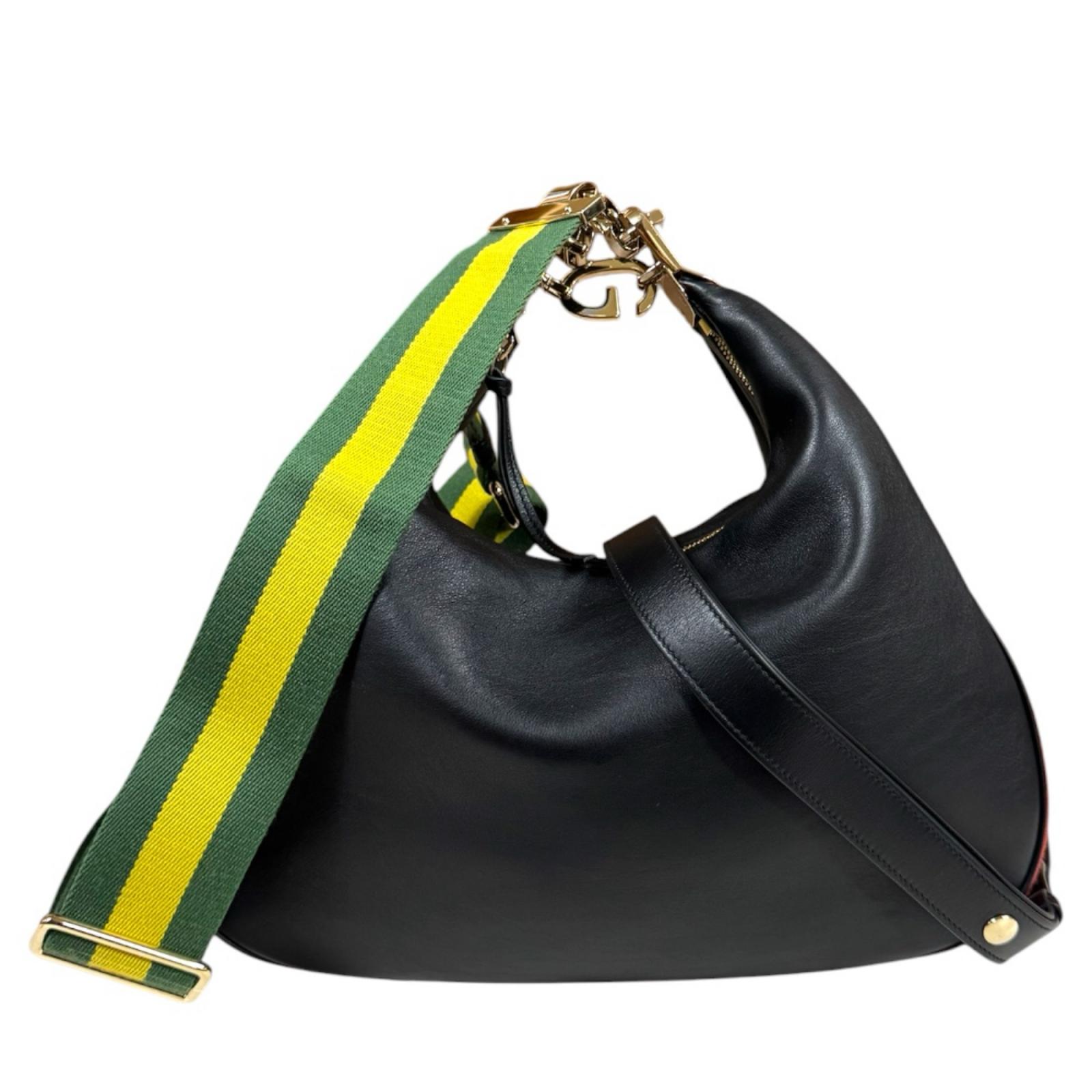 グッチ アタッシェミディアム ショルダーバッグ レザー 702823 ブラック GUCCI 中古
