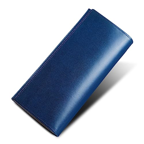 ファブリツィオ 財布 メンズ レディース 長財布 2つ折り マチ付き 小銭入れ 薄い 大容量 カード21枚 使いやすい イタリアン レザー 一流の革職人が作る 本革 YKKファスナー (ブルー)
