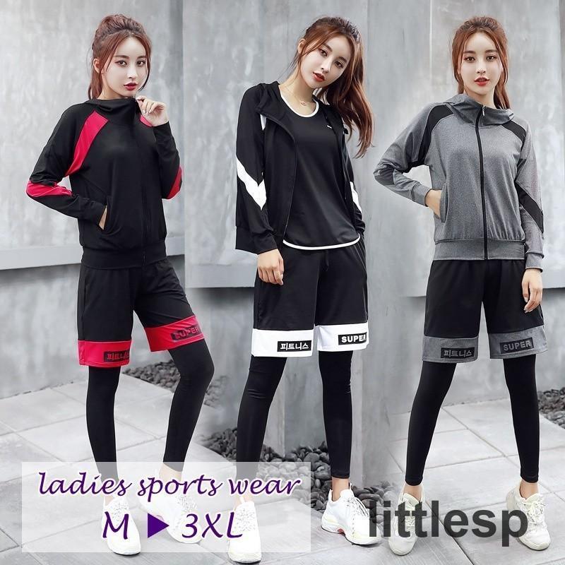 スポーツウェア 5点セット レディース Tシャツ ショートパンツ 半袖 長袖 ラウンドネック レギンス ハーフトップ トップス 速乾 ヨガ ジョギング