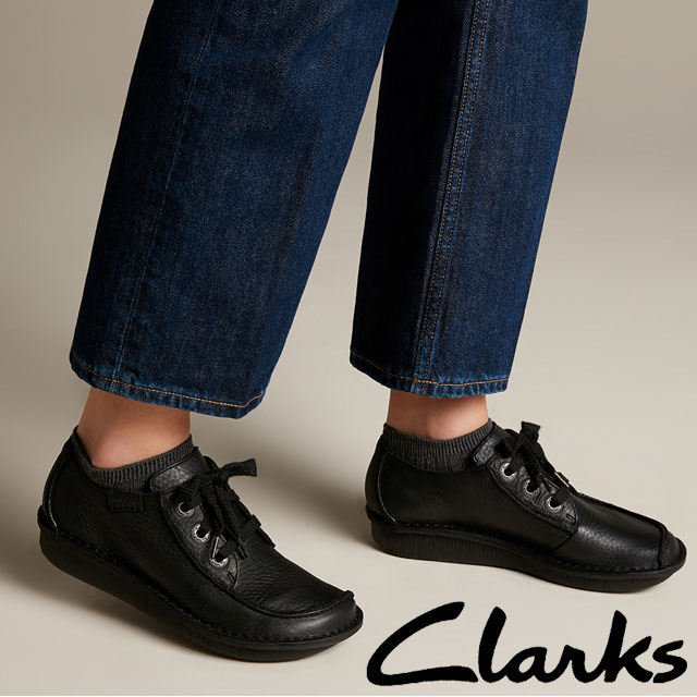 クラークス レディース 本革 靴 ファニードリーム 黒 レースアップ ローカット ブラックレザー Clarks 20306639 evid