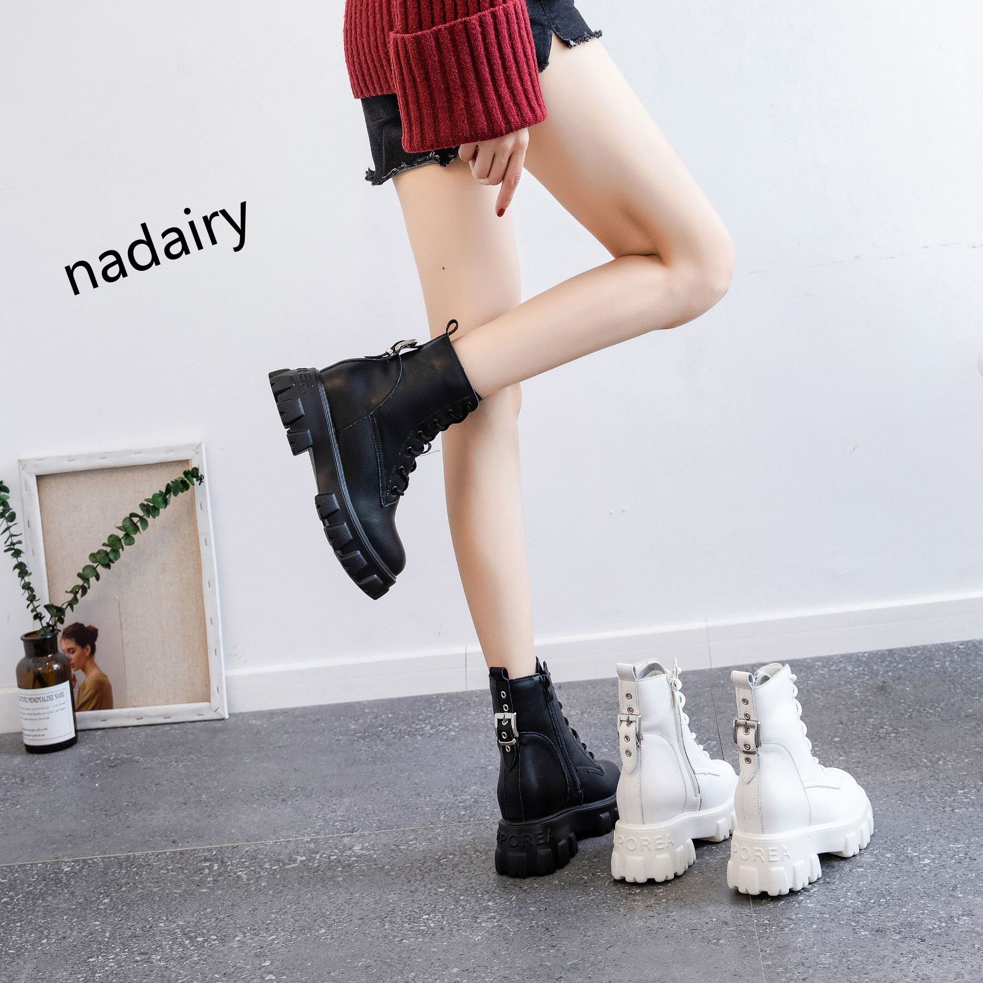 10cm 黒 編み上げブーツ ショートブーツ ブーツ レディース 厚底 ブラウン504 太ヒール 合皮 靴 7,255円