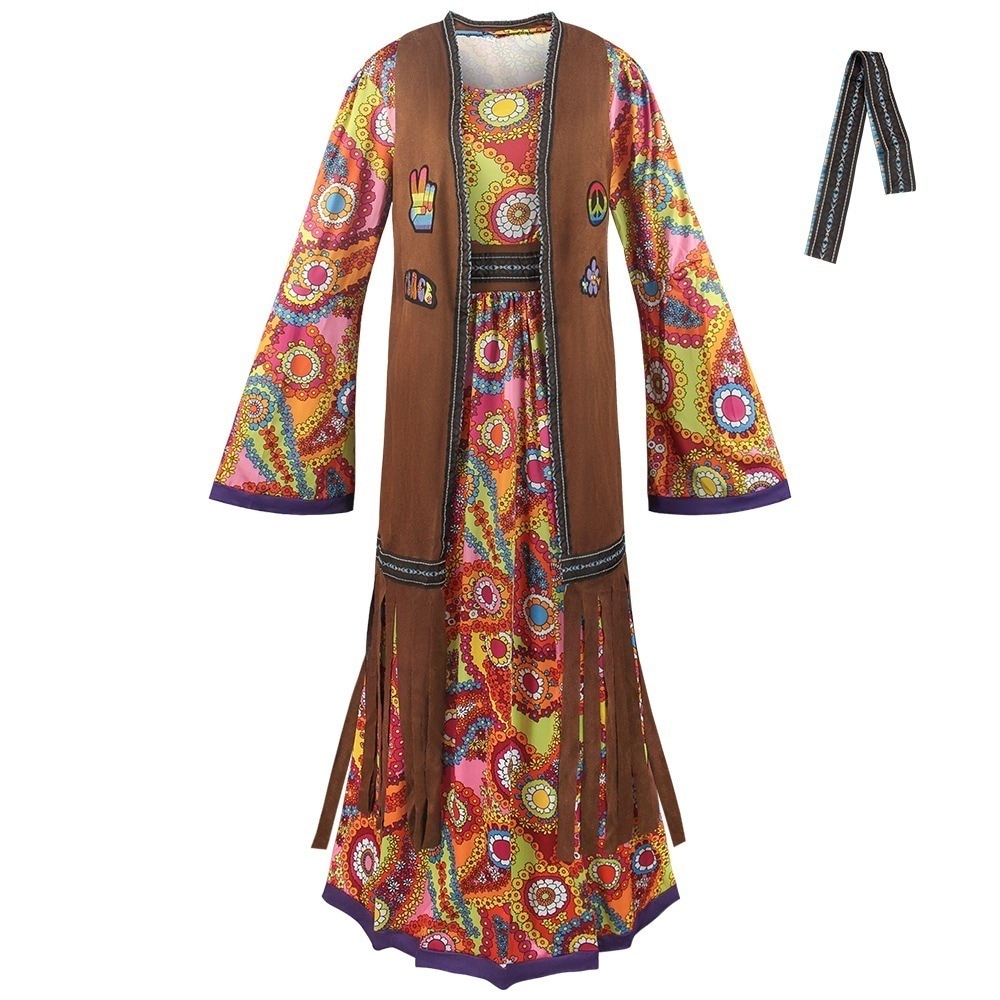 【SNS話題沸騰】60-70代ディスコヒッピーcos服ハロウィーン舞踏会コスプレ衣装女