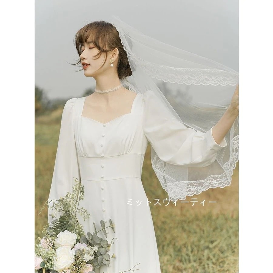 ウェディングドレス長袖ウエディングドレスロングドレス前撮り後撮り披露宴結婚式花嫁二 8,120円