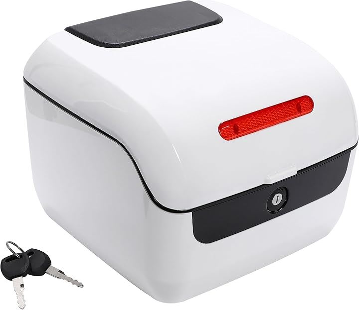 バイク リアボックス 大容量 ABS 取付ベース 鍵2本 5色 全車種対応 スクーター 原付 トップケース トップボックス パニアケース ヘルメット入れ ツーリング( ホワイト)