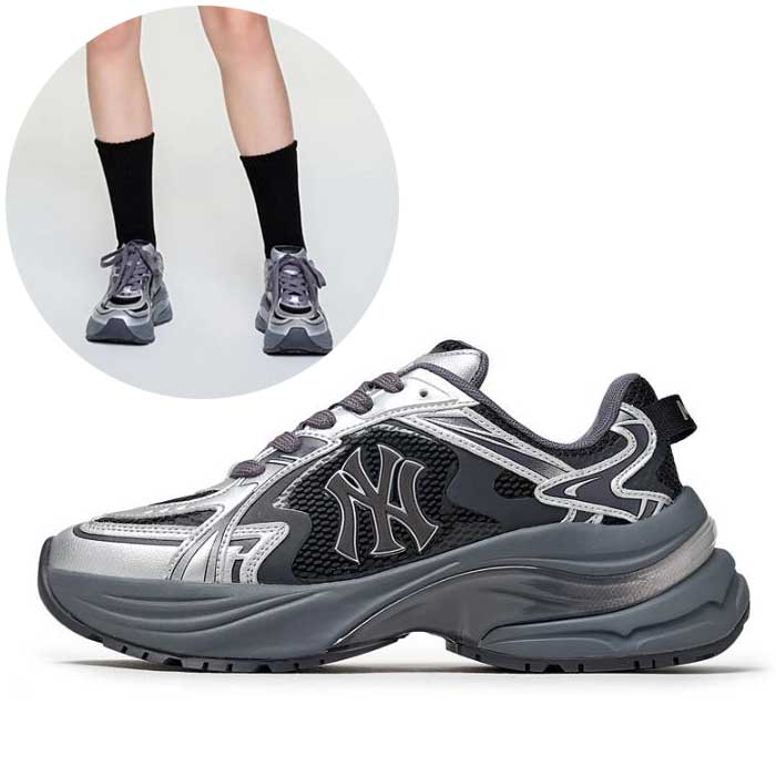 ESPA KARINA ピンク25 FW ビッグカーブランナー エナメル ニューヨーク・ヤンキース スニーカー 3ARNSPE5N-50SID