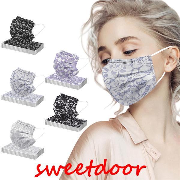 使い捨てマスク 50枚入り 不織布 大人用 花粉症対策 レース 花柄 3層構造 飛沫防止 風邪 おしゃれ PM2.5 痛くない 可愛い きれいめ 通勤