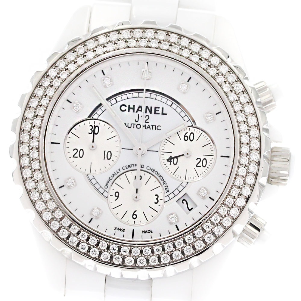 シャネル CHANEL H2009 J12 白セラミック 9Pダイヤ クロノグラフ アフターダイヤベゼル 自動巻き メンズ _877823【中古】