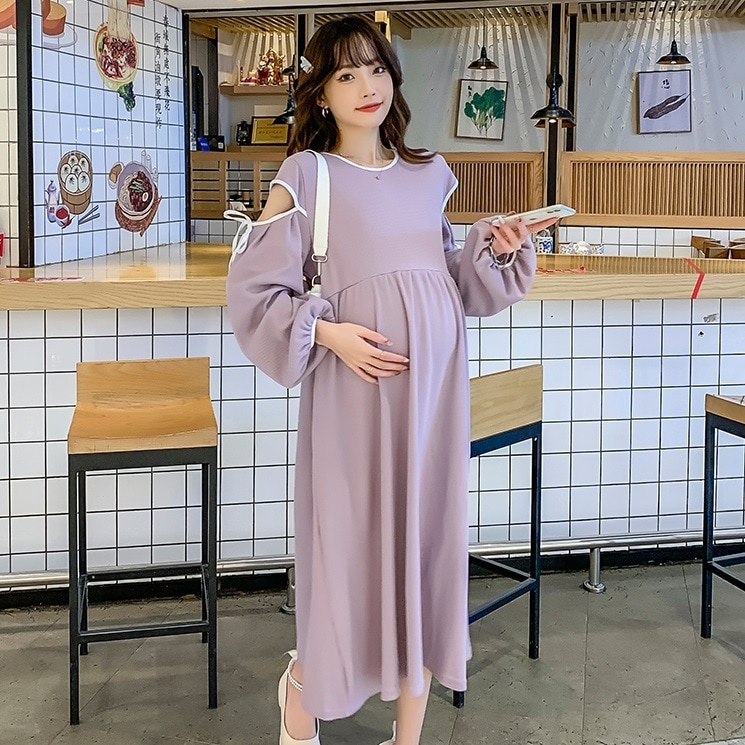 【日本未発売/送料無料】マタニティ ワンピース 袖カット ラウンドネック パフスリーブ リボン