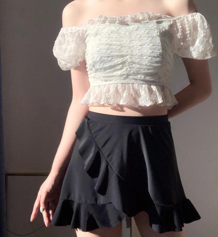 水着 レディース ファッション 夏 プール ビーチ ブラック 黒 スカート セパレート 韓国 スリム リゾート ウエスト カバー