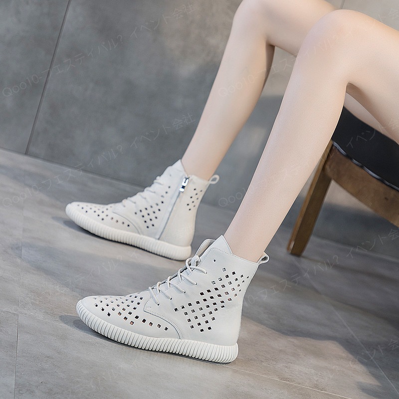 2024年春夏新作 レディースハイカットスタッズサンダル フラットフォームソール 洞窟風パンチングデザイン-18