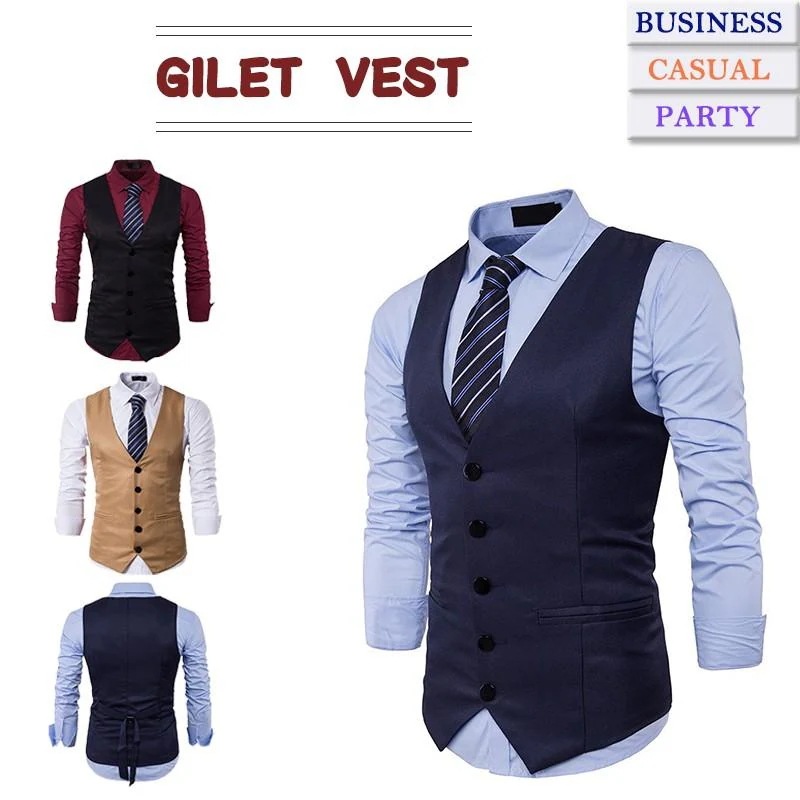 【急速出荷】メンズ ベスト ジレ スタイリッシュ レギュラー ノーカラー 紳士服 ビジネス スーツ フォーマル 尾錠付き カジュアル