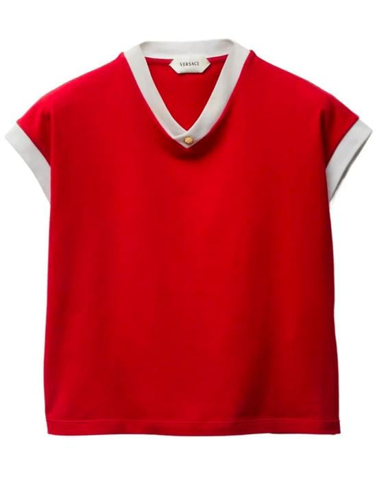 VERSACE Women Tops 1023697 1A17894 2RC90 LIPSTICK RED WHITE