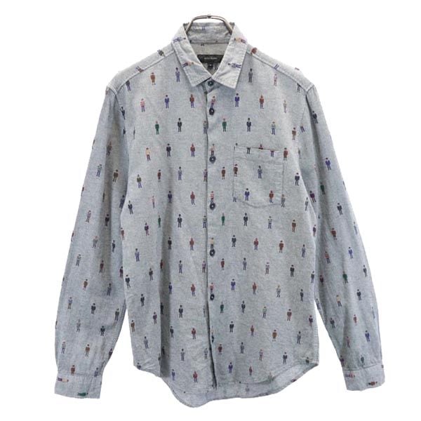 総柄 長袖 シャツ S グレー系 メンズ