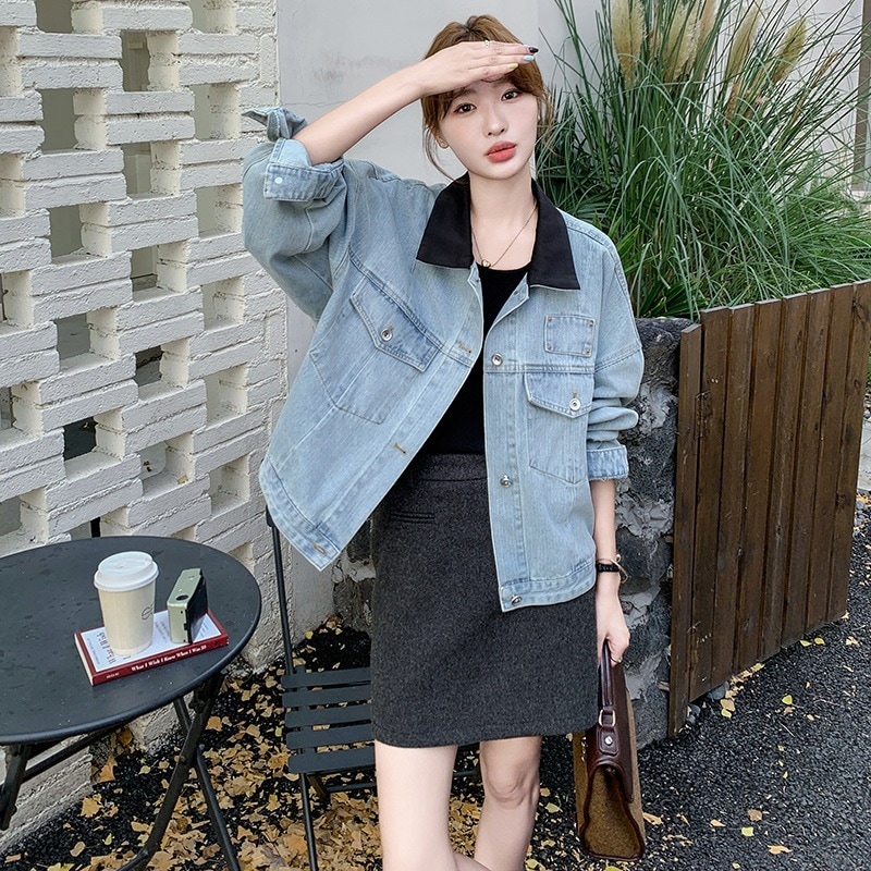 ライトブルーファッションカジュアルデニムジャケットレディース2024秋の新しい小さなルーズ汎用性の高いジャケットトップス 6,799円