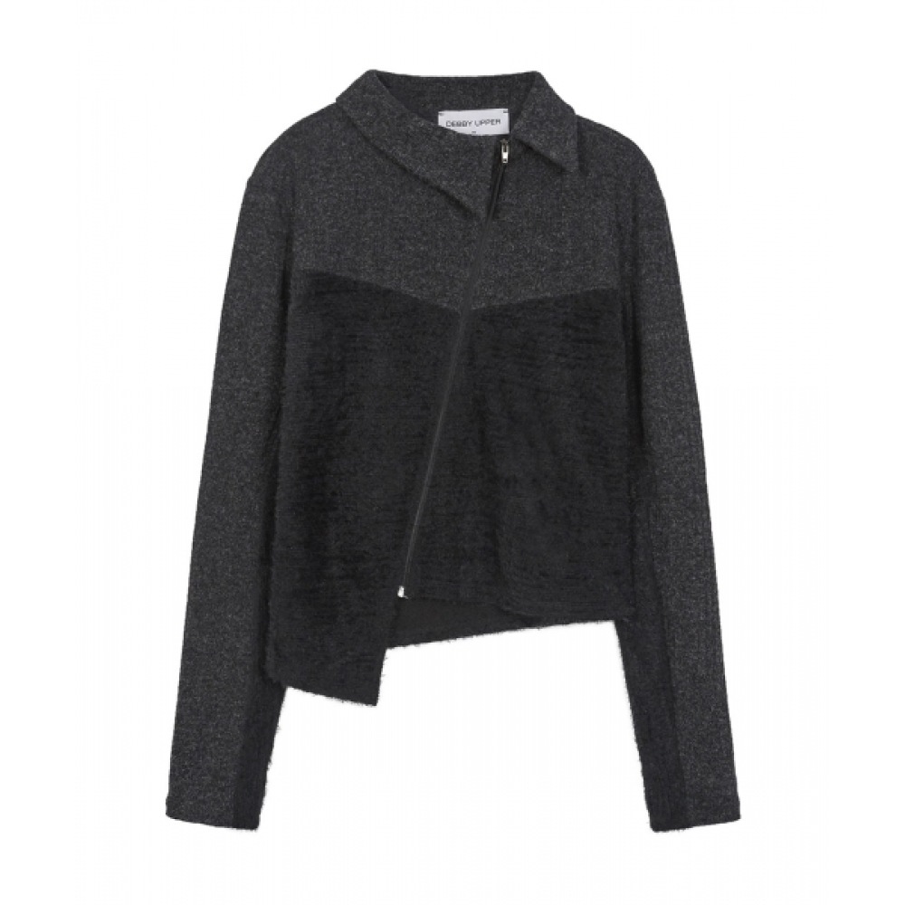 デビーアッパーアンバランスジップアップシャツ_ブラック