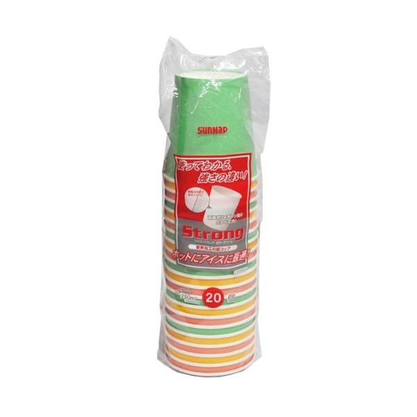 (まとめ) 紙コップ 使い捨てコップ 250ml 20個入 60個セット ストロングカラーカップ アソート ペーパーカップ パーティー