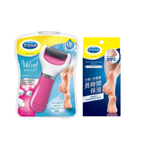 ドクターショール ベルベットスムーズ 電動角質リムーバー ダイヤモンド エキストラ(粗め) ピンク+かかと用保湿クリーム 70G