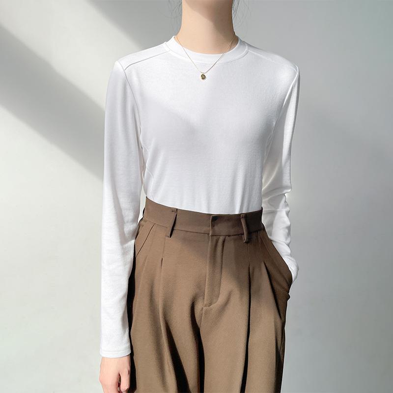 ブラウス レディース 白 トップス Tシャツ ロンT 長袖 タイト インナー カジュアル シンプル ベーシック シンプル 合わせやすい 秋冬