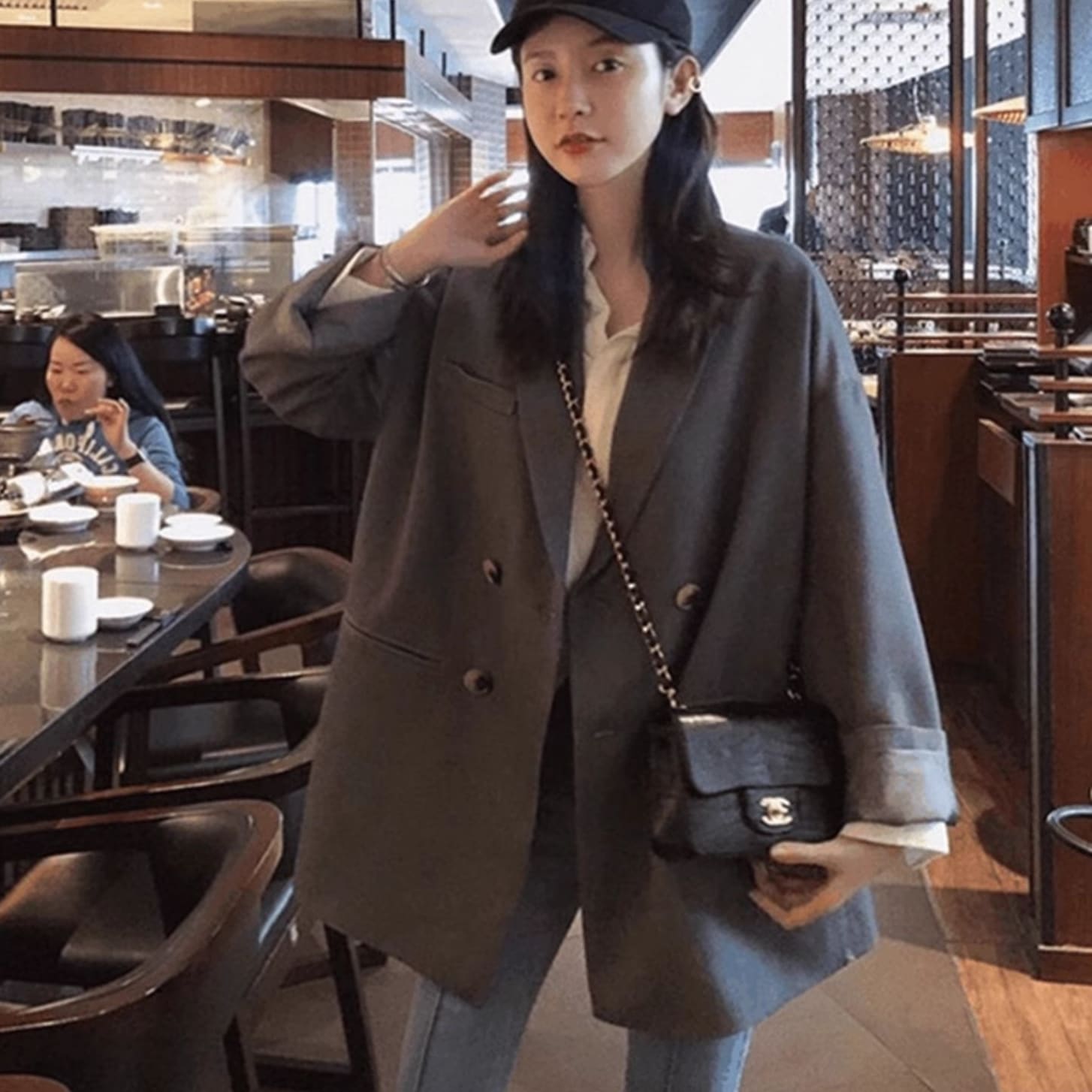 アウター ジャケット テーラード ボタン ダブルブレスト オーバーサイズ ドロップショルダー 長袖 大人可愛い シンプル お洒落 こなれ感 普段使い