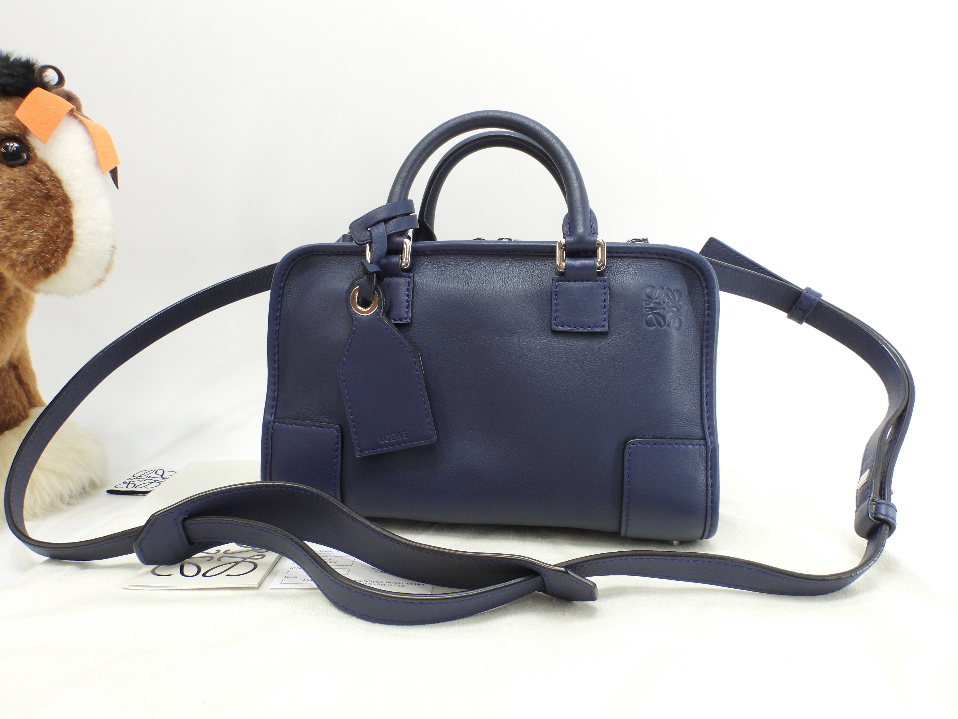 アマソナ23 レザー紺 シルバー金具 ポシェット s付ミニハンドバッグ 美品@471510