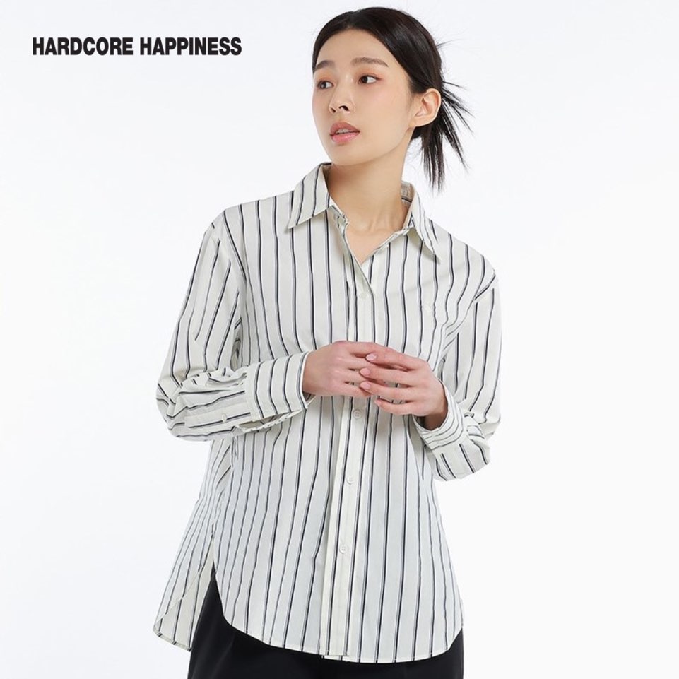 【未使用品】 ハードコアハピネス 22SS 韓国正規品 シャツ ストライプ ロゴ 公式 シャツ・ブラウス 【未使用品】 ハードコアハピネス 22SS 韓国正規品 シャツ ストライプ ロゴ 公式 シャツ・ブラウス