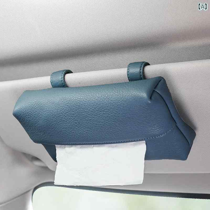ティッシュケース 車 カー用品 サンバイザー 革 多機能 ペーパー ボックス ぶら下げ ブルー グレー レッド
