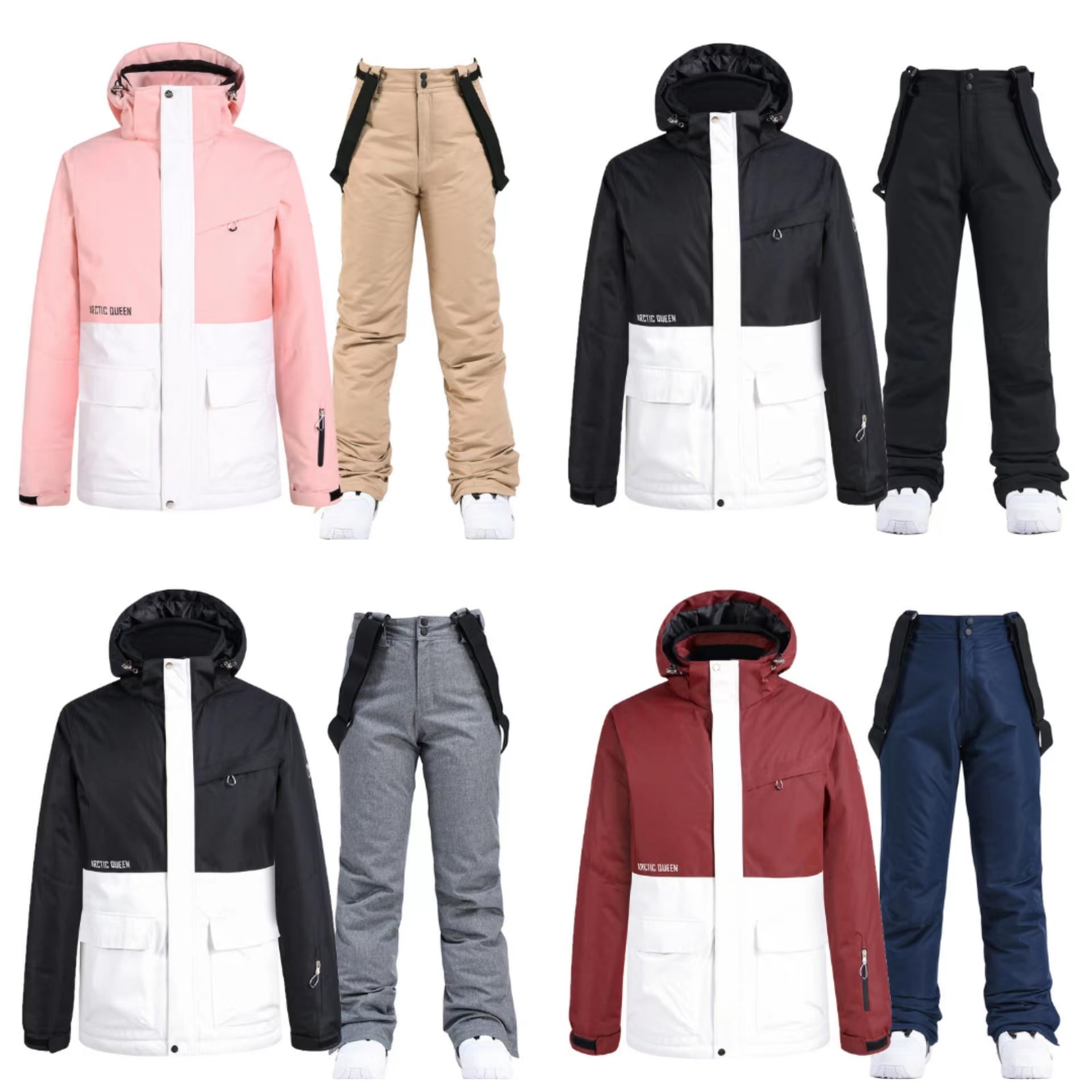 韓国ファッション ウィンタースポーツ スノーボードウェア 防水 暖かい 可愛い 上下セット 男女兼用
