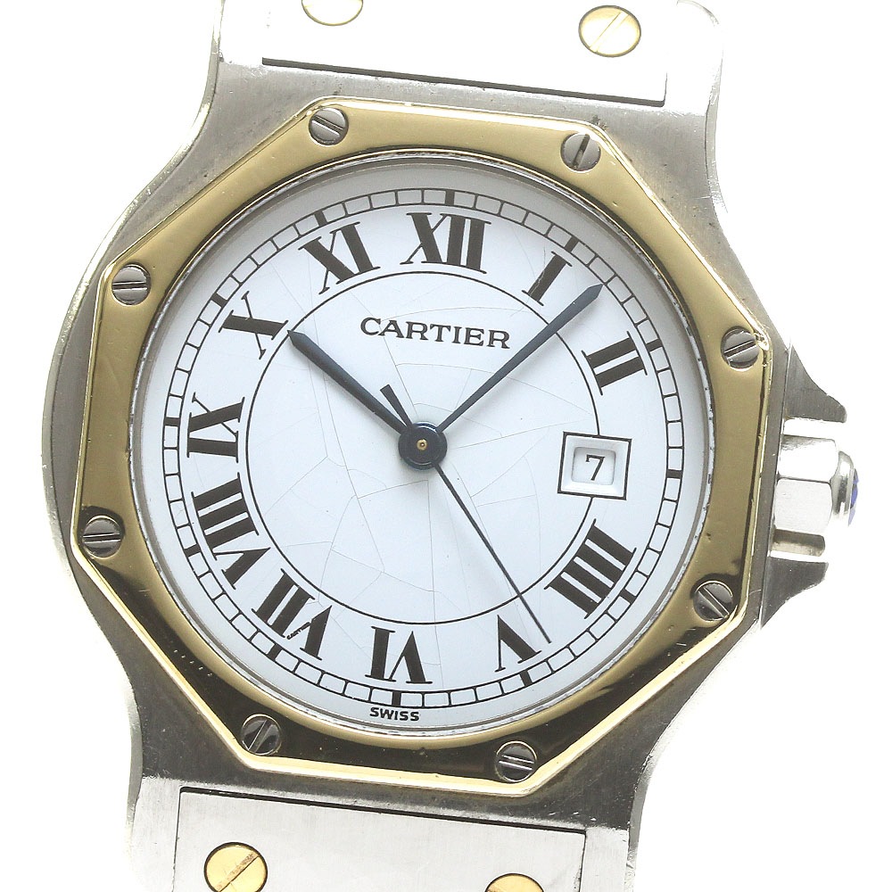 訳あり カルティエ CARTIER サントスオクタゴンLM YGベゼル デイト 自動巻き メンズ _830414【中古】
