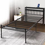 4段階高さ調節 スチール製ロングベッド 〔ts120778〕 〔ベッドフレームのみ〕 宮棚無しタイプ シングル ダークブラウン