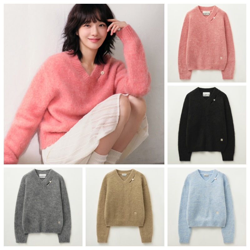 【SATUR】 (W) ESSEN TWO TONE MOHAIR PULLOVER KNIT : 5COLORS