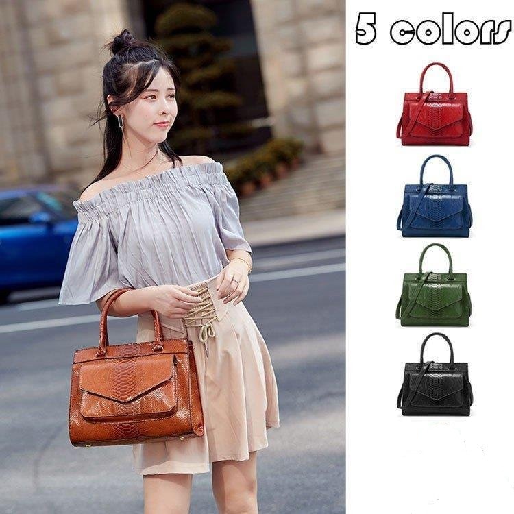 ハンドバッグレディースPU革ショルダーバッグ2way蛇ハンドバッグフェイクレザー鞄通勤用バッグシンプルファッションかばん肩掛け斜め掛け5色