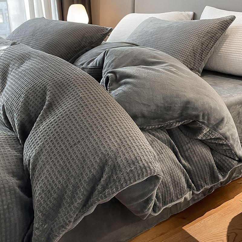 冬のワッフルミルクフロマージュベッド上4点セット2024彫刻サンゴフロマージュ布団カバーシーツ3点セット