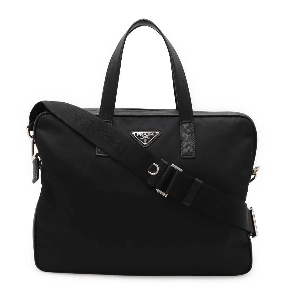 トライアングルロゴ ビジネスバッグ ブリーフケース 書類カバン 2WAY ショルダーバッグ ナイロン NERO ブラック シルバー金具 2VE36