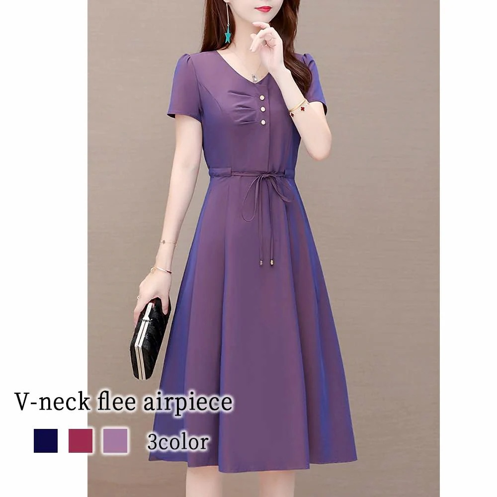 ワンピース レディース Vネックフレアワンピース ルームウェア ニット かわいい 大人 アウトドア 人気 きれいめ 春 スカート ロング 薄手 ブランド 40代 Aライン 大きいサイズ 韓国 トップス