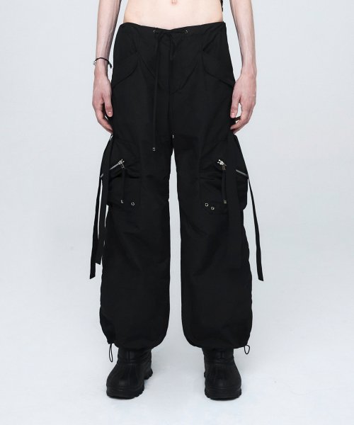 【NACHE】 CONVEX TIE CARGO PANTS (UNISEX) : BLACK
