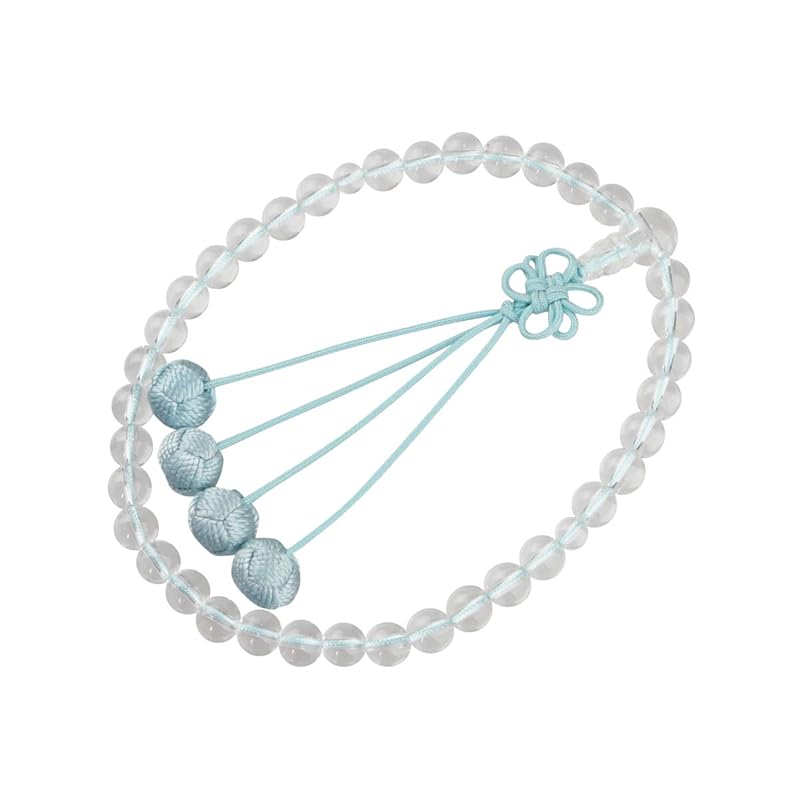 数珠 女性用 略式 京念珠 全宗派対応 本水晶7mm 利久梵天 華結び 水色