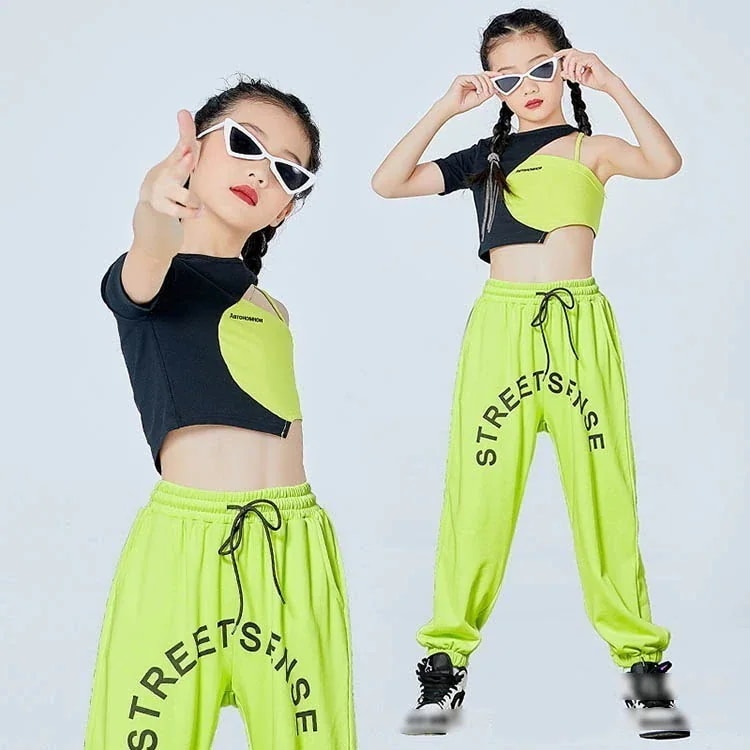 ダンス衣装 女の子 子供服 キッズ ヒップホップ衣装 セットアップ Tシャツ ロングパンツ