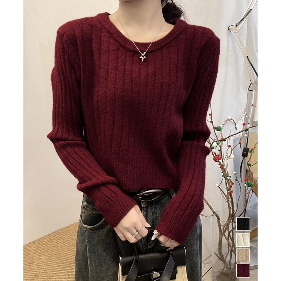 リブニット トップス きれいめ 長袖