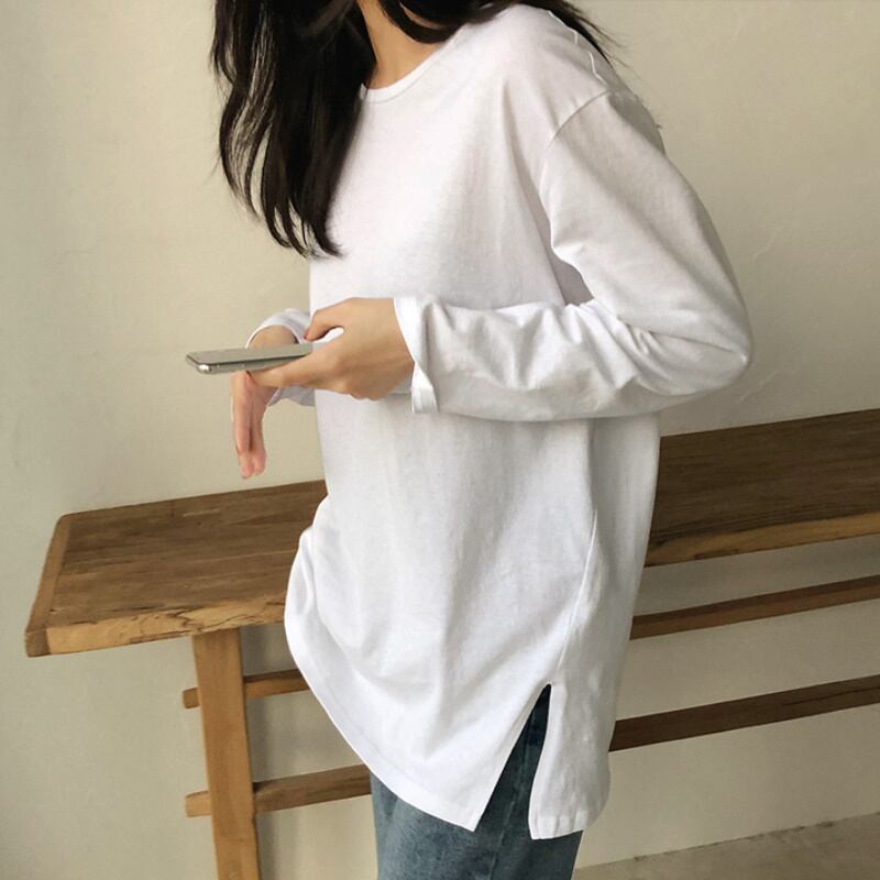レディース トップス 長袖 Tシャツ スリット スタイルアップ 体系カバー ゆったり