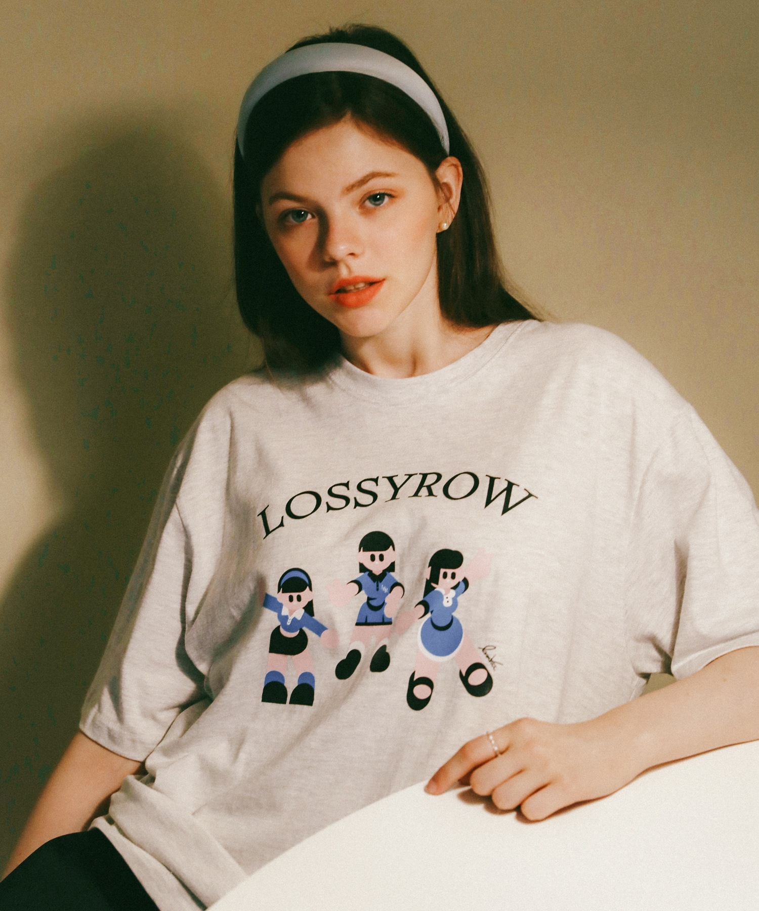 LOSSYROW ロッシロー X ヴァンローラグラフィック T シャツホワイトメランジ