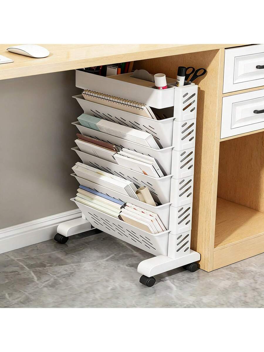 1個 多層式モバイルデスクオーガナイザーカートプラスチック製ローリングオフィスファイル収納ラックホーム&オフィス用キャスター付き本棚