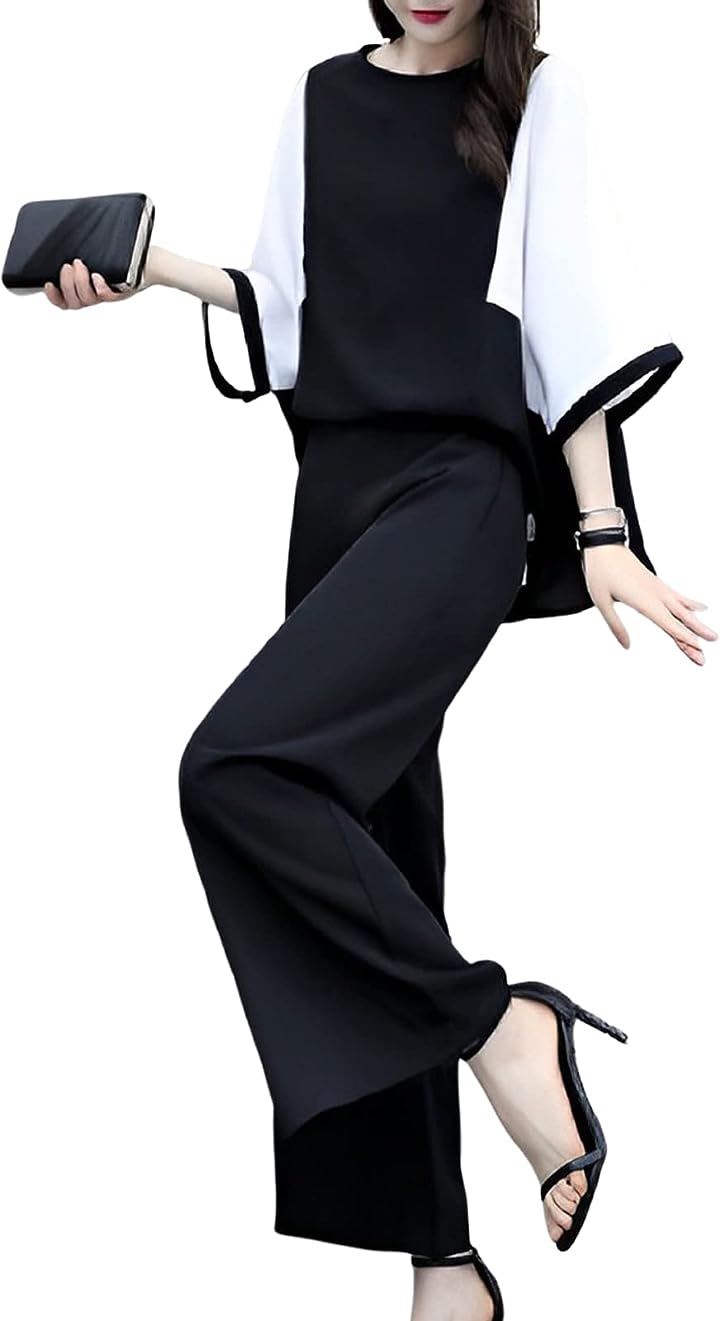 ケープスリーブ セットアップ きれいめ フォーマル 上下セット 春 夏 ゆったり かっこいい カジュアル ビジネス おしゃれ シンプル エレガント マタニティ 黒( ブラック, L)