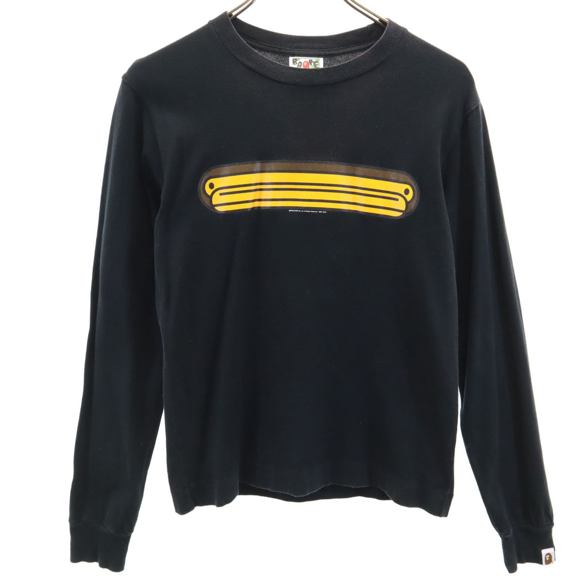 BAPE ベイプ 日本製 長袖 両面プリント Tシャツ S ブラック ロンT メンズ 古着