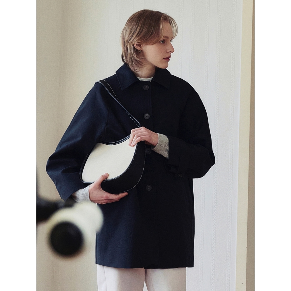 LOEIL コットンシングルハーフコートネイビー