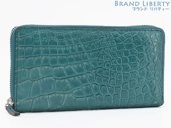 激レア美品グッチGUCCIマットクロコダイルジップアラウンドウォレットラウンドファスナー長財布グリーンブルー374850 55,000円